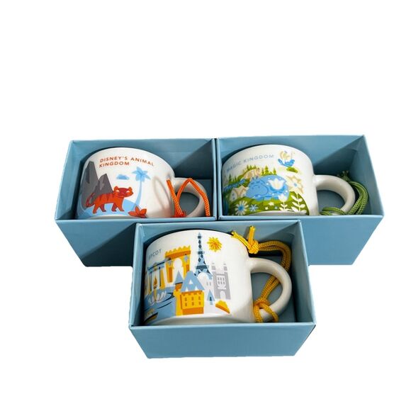 Disney Starbucks You Are Here Ornaments Epcot Magic Kingdom Animal Kingdom Lot 3 - Picture 1 of 11
